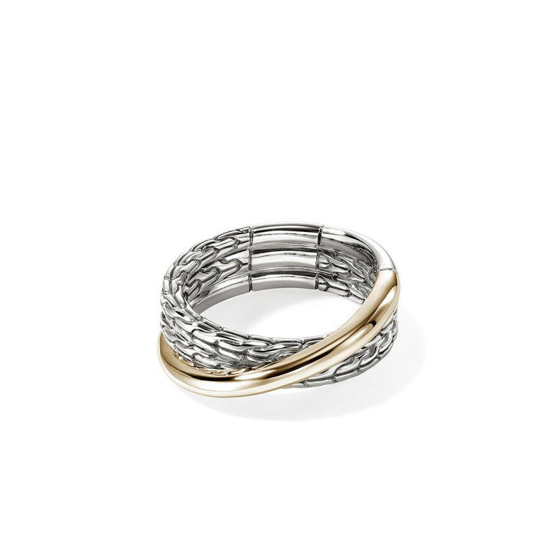 John Hardy Essential Crossover Ring in 14k Yellow Gold and Sterling Silver