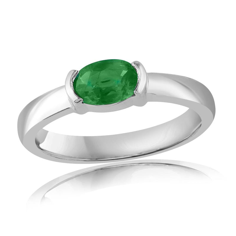 Davis Classics Emerald Geometric Fashion Ring in 14k White Gold