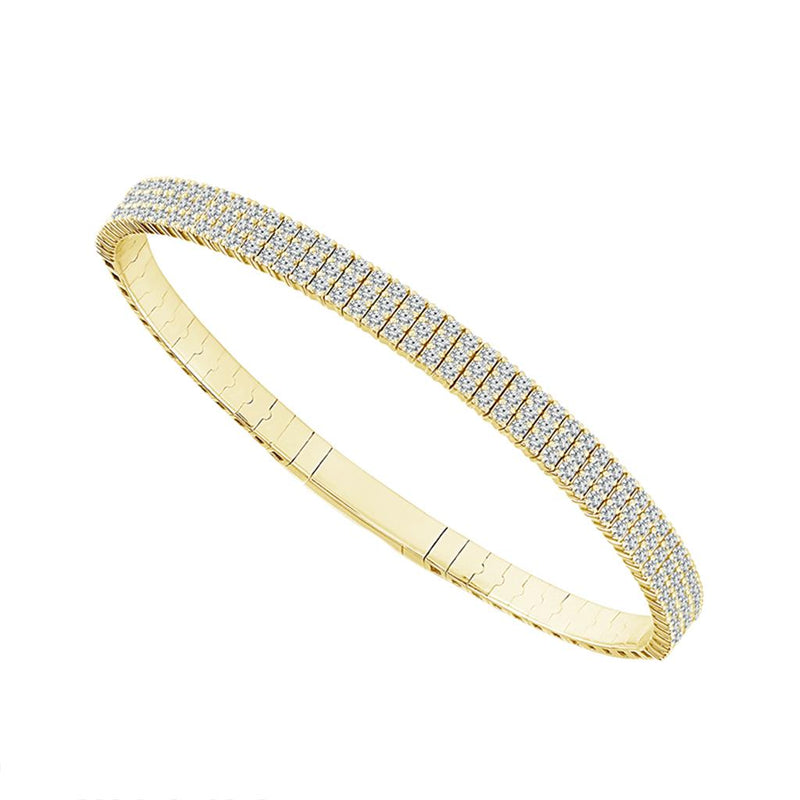 Davis Classics 14k Yellow Gold Flexie Triple Row Diamond Bangle Bracelet