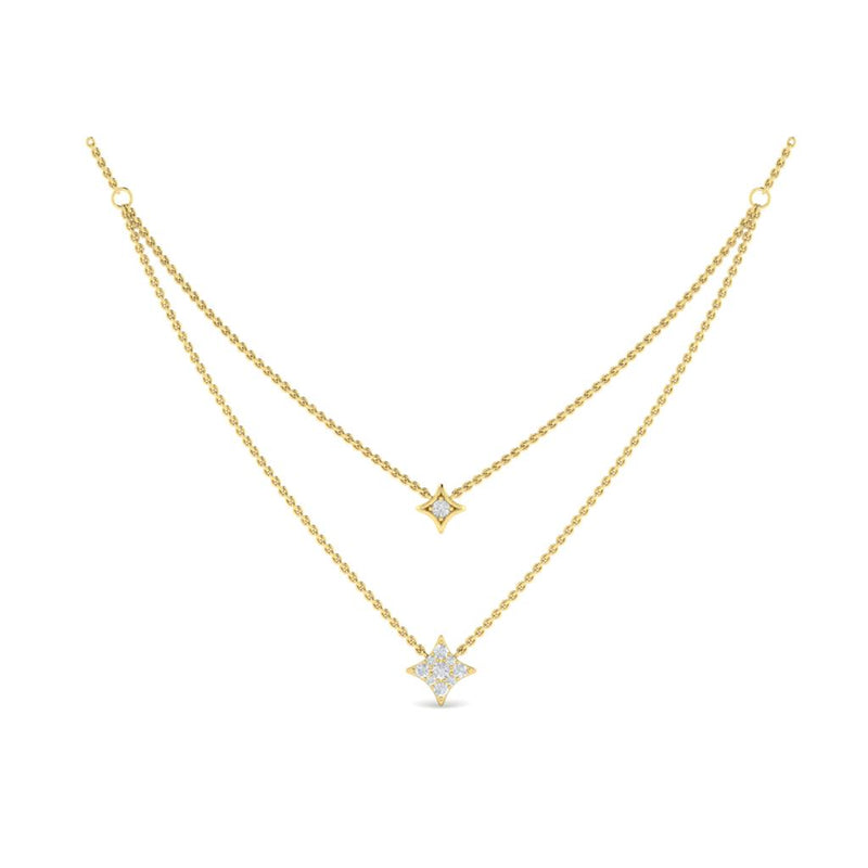 Vlora 14k Yellow Gold Estrella Collection Double Star Design Diamond Necklace