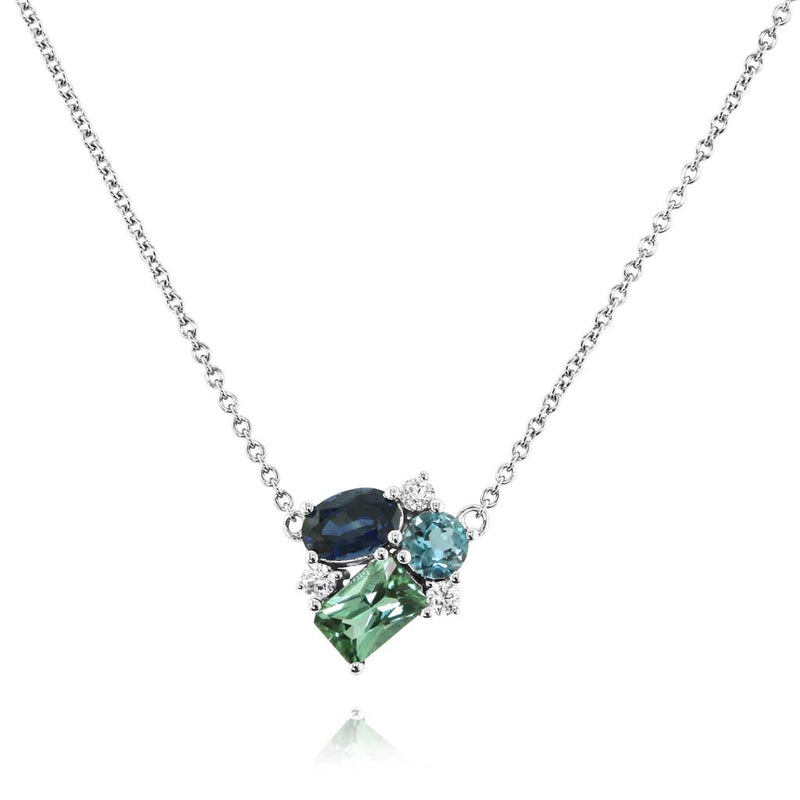 Yael Designs 14k White Gold TesseraeTourmalline and Blue Topaz Pendant Necklace