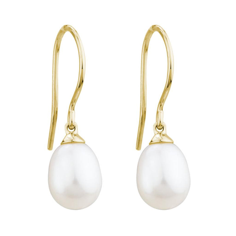 Davis Classics Pearl Drop Earrings in 14k Yellow Gold