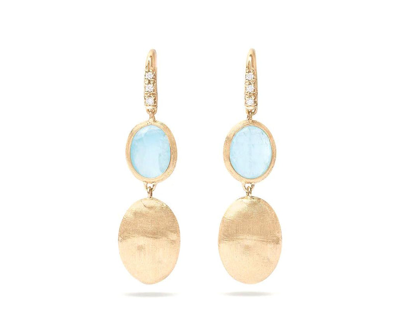 Marco Bicego 18k Yellow Gold Siviglia Collection Aquamarine and Diamond Double Drop Earrings