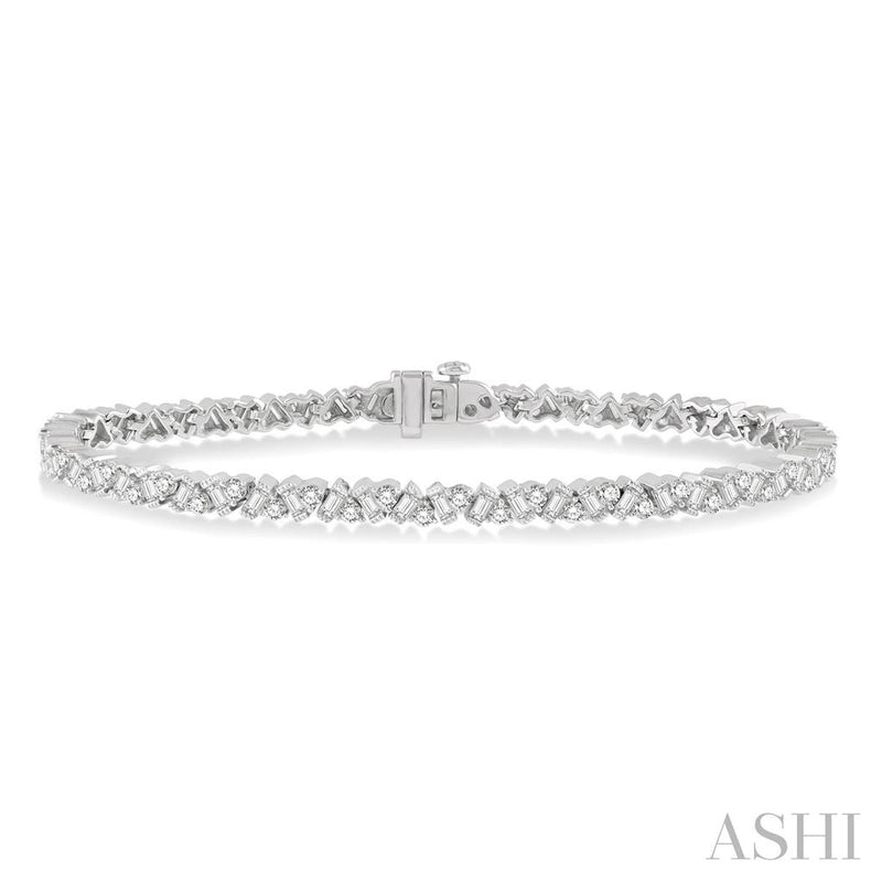 Davis Classics 14k White Gold Scattered Zigzag Diamond Fashion Bracelet