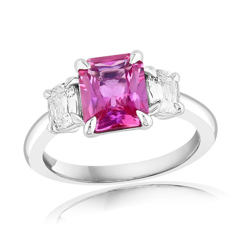 Davis Classics Platinum Pink Sapphire and Diamond Three-Stone Ring