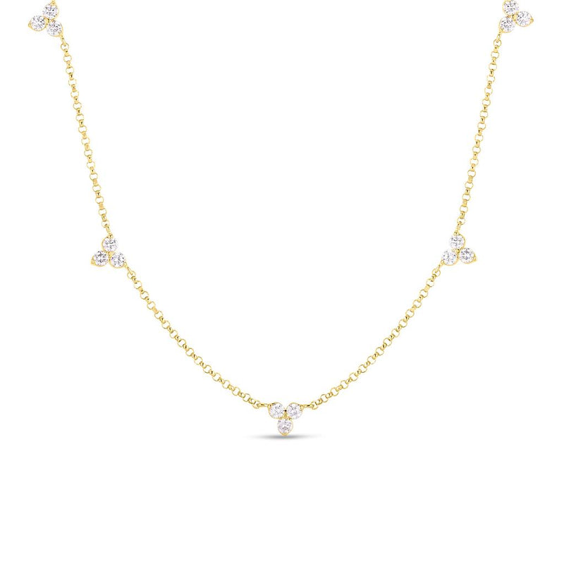 Roberto Coin 18k Yellow Gold Love By the Inch Collection Floral Station Diamond Necklace