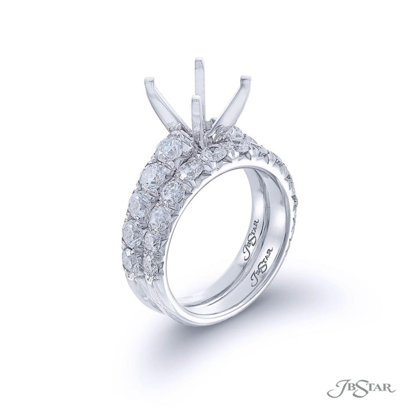 JB Star Platinum Engagement Ring with Graduated Pave Set Round Brilliant Cut Diamonds