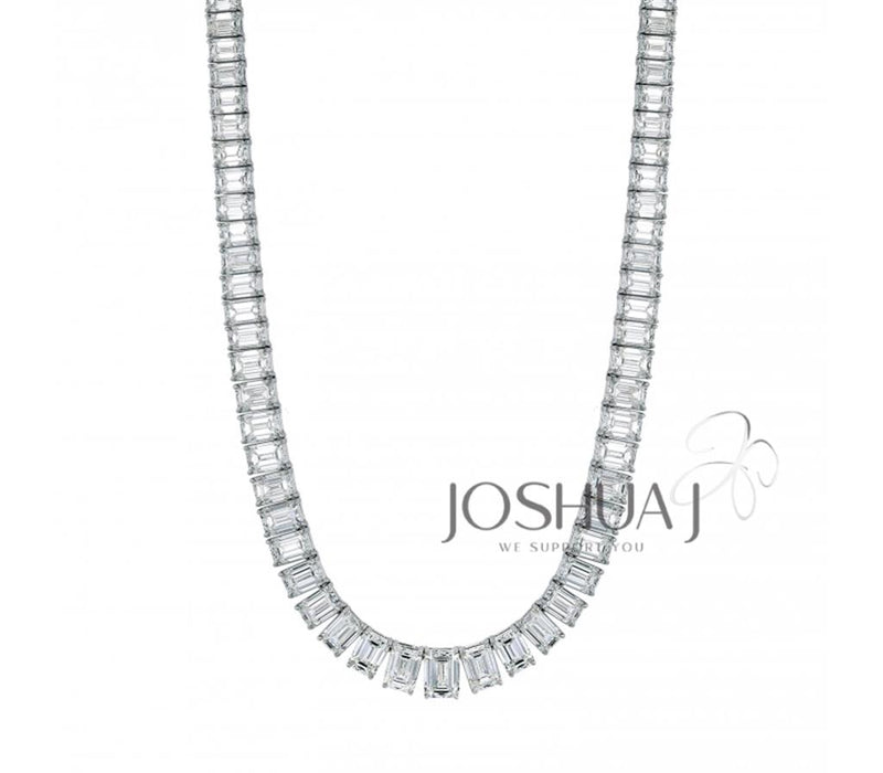 Davis Classics Platinum Emerald-Cut Diamond Tennis Necklace