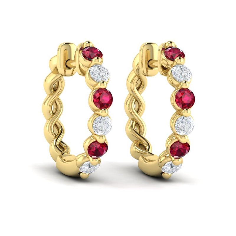 Vlora 14k Yellow Gold Adella Color Collection Ruby and Diamond Twist Hoop Earrings