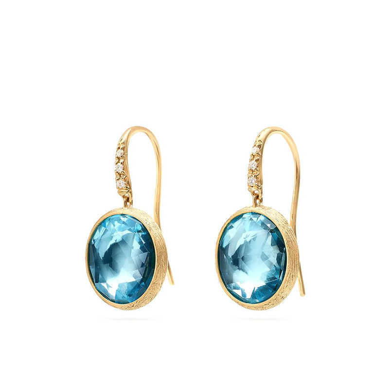 Marco Bicego 18k Yellow Gold Jaipur Color Collection Blue Topaz and Diamond Dangle Earrings