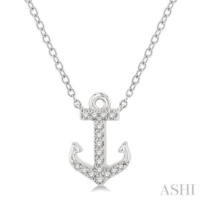 Davis Classics 14k White Gold Diamond Petite Anchor Pendant Necklace