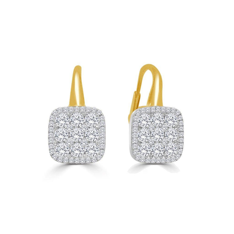 Frederic Sage 14k Yellow and White Gold Cushion Halo Diamond Drop Earrings