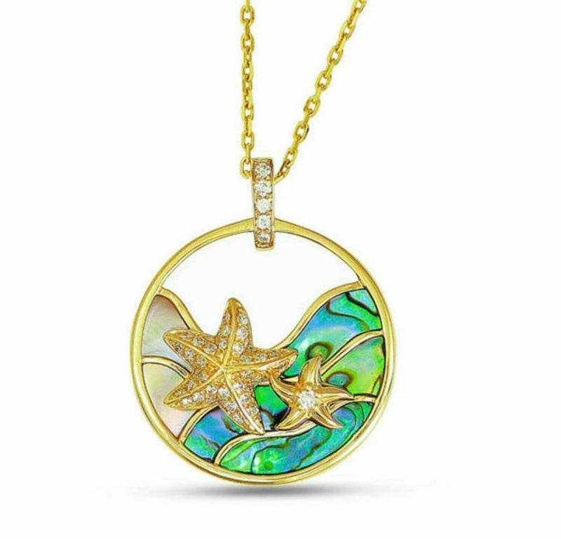 Frederic Sage 14k Yellow Gold Happy Collection Abalone and Diamond Starfish Pendant Necklace