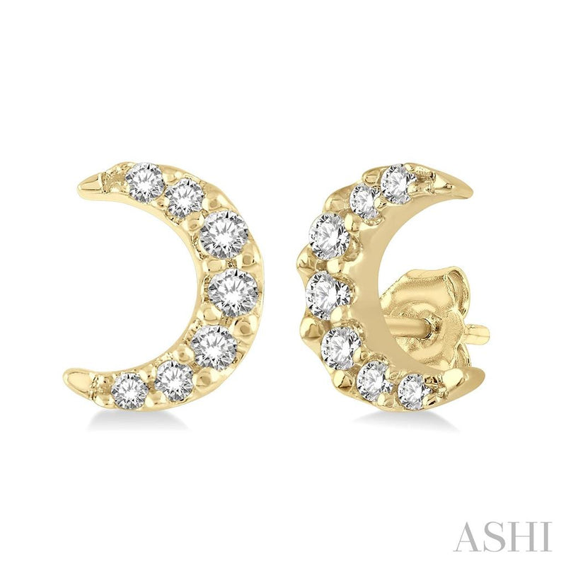 Davis Classics 14k Yellow Gold Diamond Moon Stud Earrings