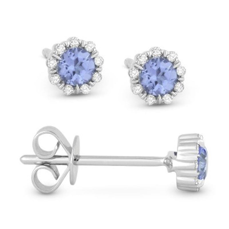 Madison L 14k White Gold London Blue Topaz Halo Stud Earrings