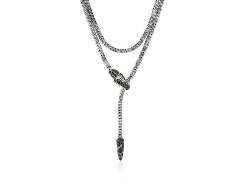 John Hardy Sterling Silver Naga Lariat Diamond Necklace