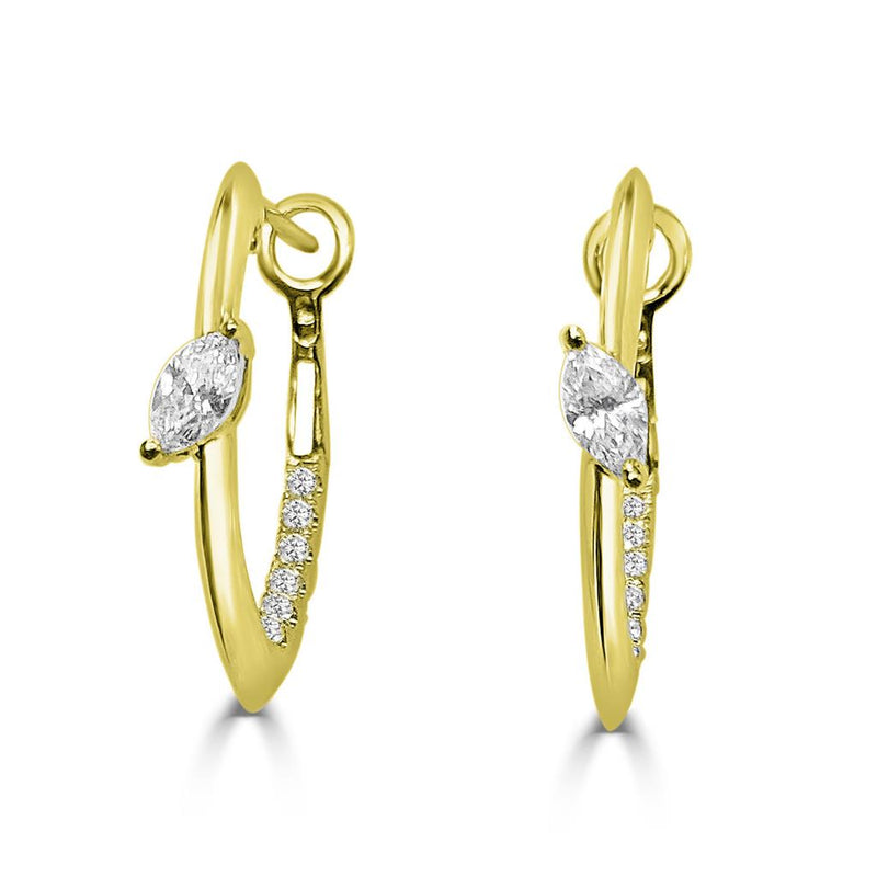 Frederic Sage 14k Yellow Gold Marquise and Round Diamond Bolt Design In/Out Hoop Earrings