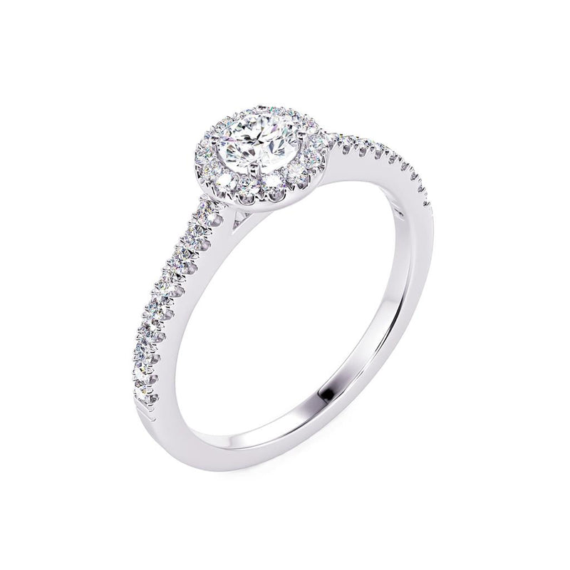 Davis Classics Proposal Ready Halo Sidestone Diamond Engagement Ring in 14k White Gold.