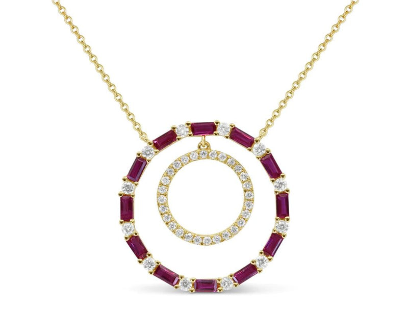 Madison L 14k Yellow Gold Circle Pendant with Ruby and Diamond