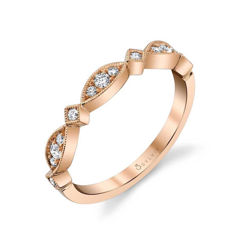 Sylvie Women's 14k Rose Gold Vintage-Inspired Stackable Diamond Band with Milgrain Detail