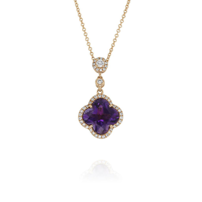 Yael Designs 18k Rose Gold Borealis Collection Amethyst Halo Pendant Necklace