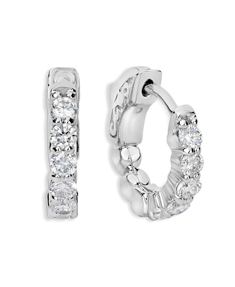 Davis Classics Diamond Huggie Hoop Earrings in 14k White Gold