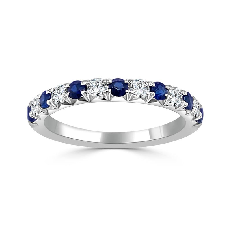 Davis Classics 14k White Gold Stackable Blue Sapphire and Diamond Birthstone Fashion Band