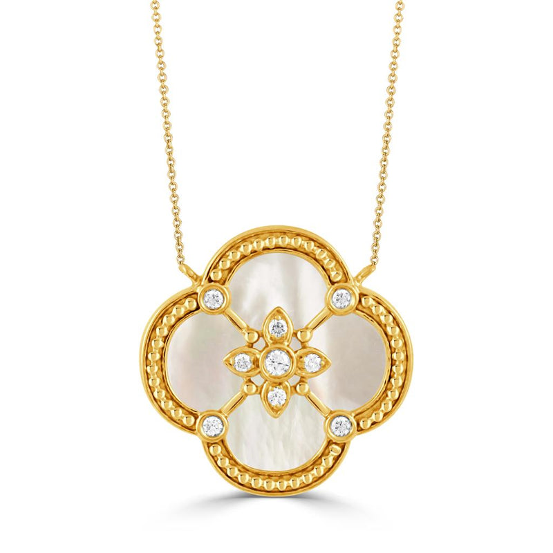 Doves Ravenna Collection Mother Of Pearl and Diamonds Floral Necklace