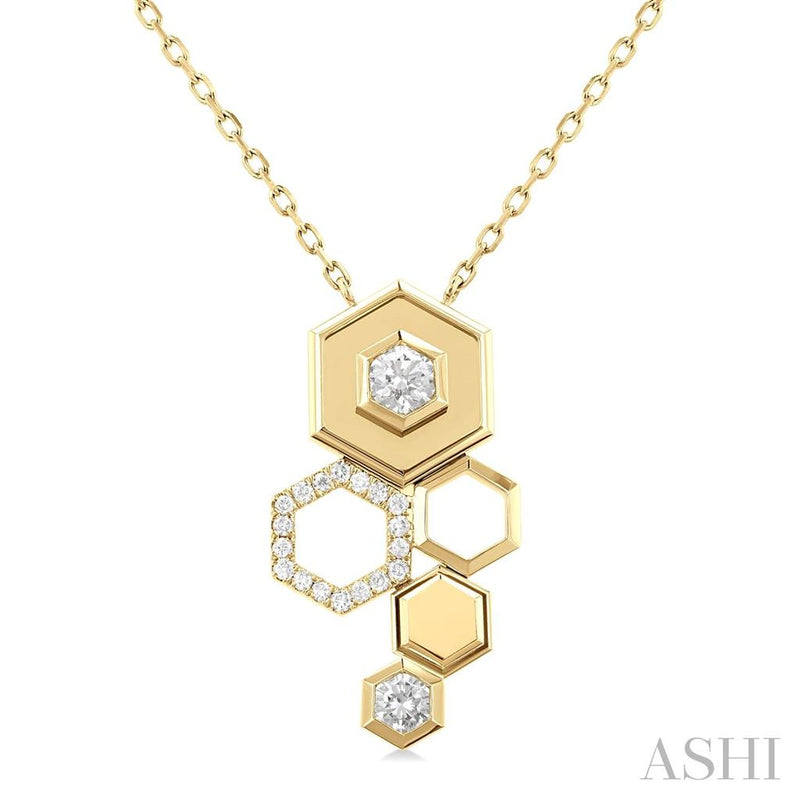 Davis Classics 14k Yellow Gold Hexagon Design Diamond Pendant Necklace