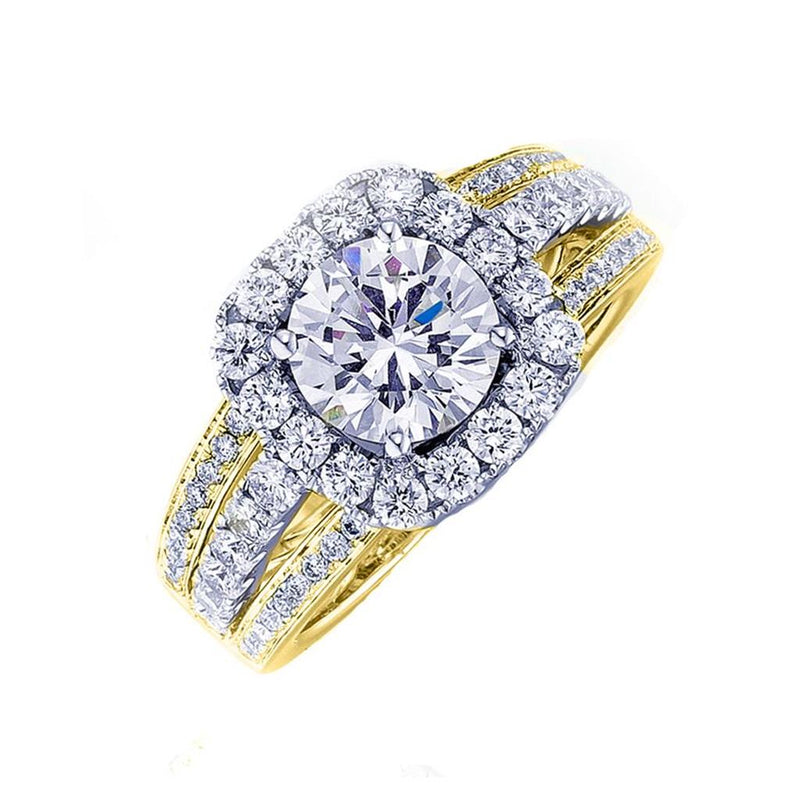 Frederic Sage 14k White and Yellow Gold Diamond Halo Semi-Mount with Three-Row Split Shank