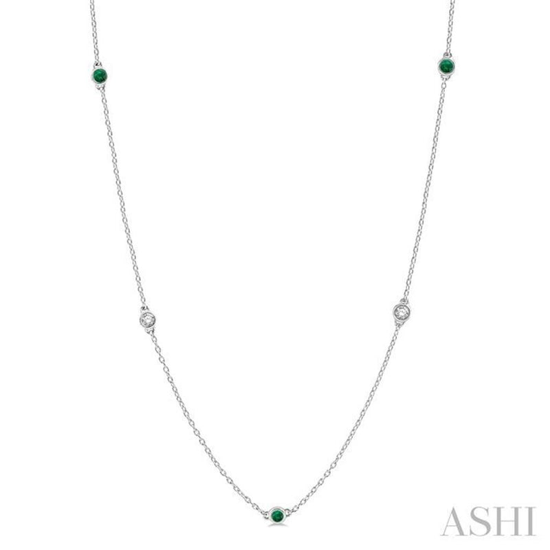 Davis Classics 14k White Gold Diamond by the Yard Emerald and Diamond Necklace