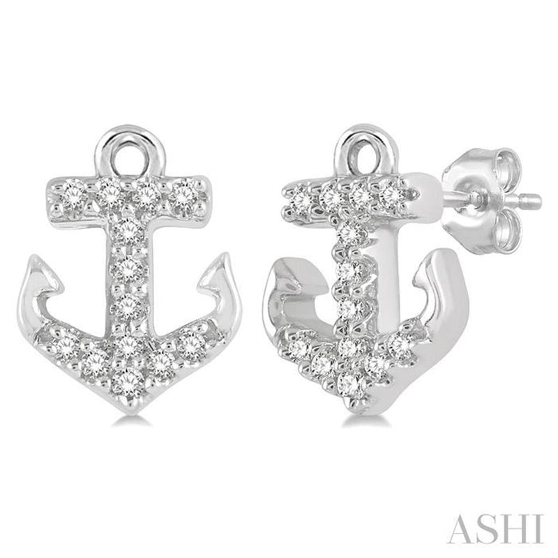 Davis Classics 14k White Gold Diamond Petite Anchor Stud Earrings