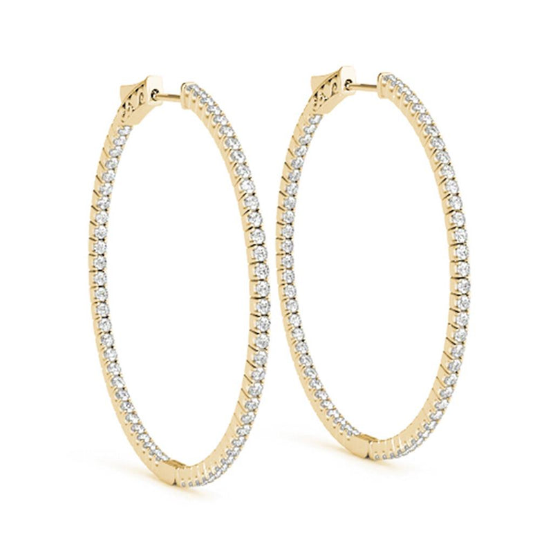 Davis Classics Diamond In & Out Hoop Earrings in 18k Yellow Gold