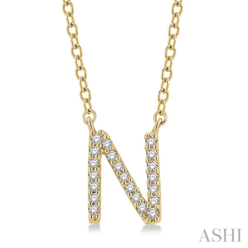 Davis Classics 14k Yellow Gold Diamond Initial "N" Pendant Necklace