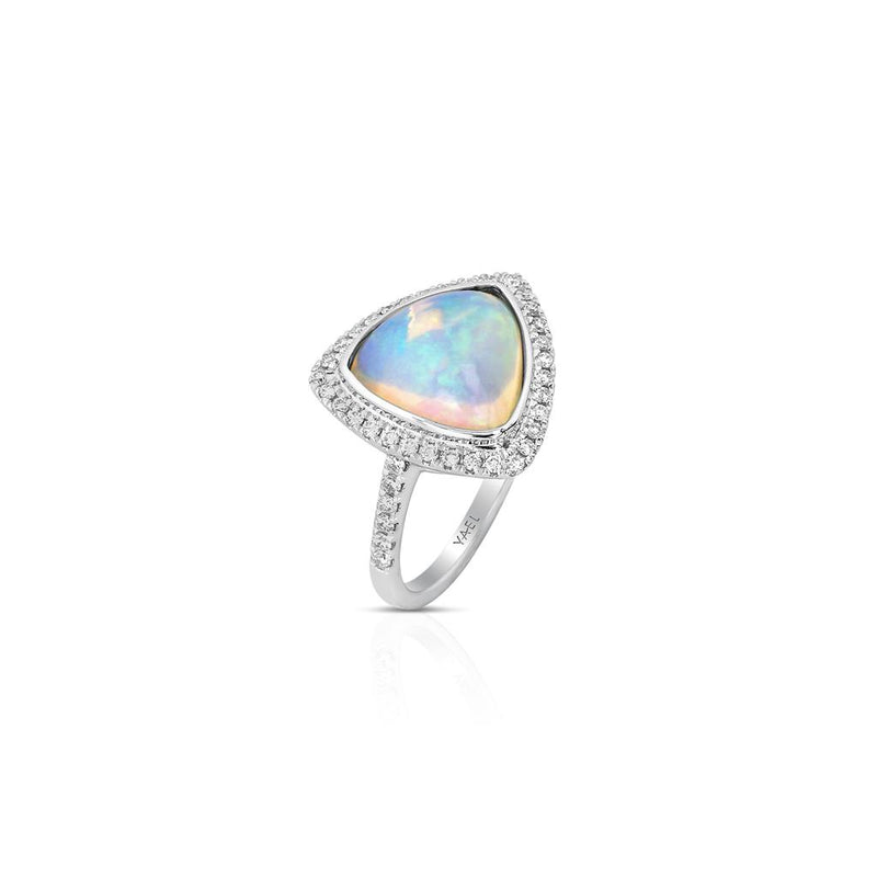 Yael Designs 18k White Gold Trillian Halo Ethiopian White Opal Fashion Ring