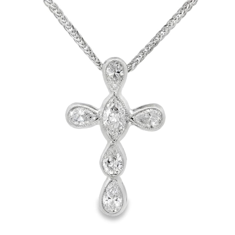 JB Star Platinum Vintage-Inspired 18" Diamond Cross Pendant Necklace