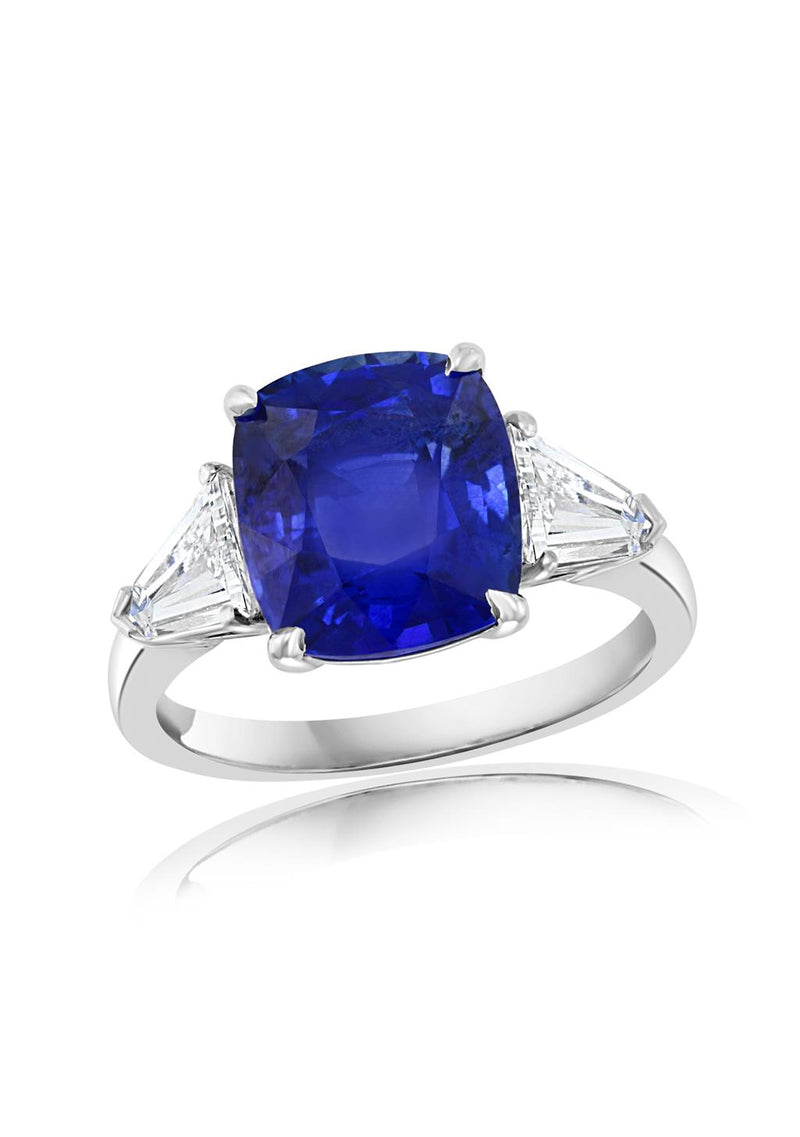 Davis Classics Platinum Ceylon Blue Sapphire and Diamond Ring