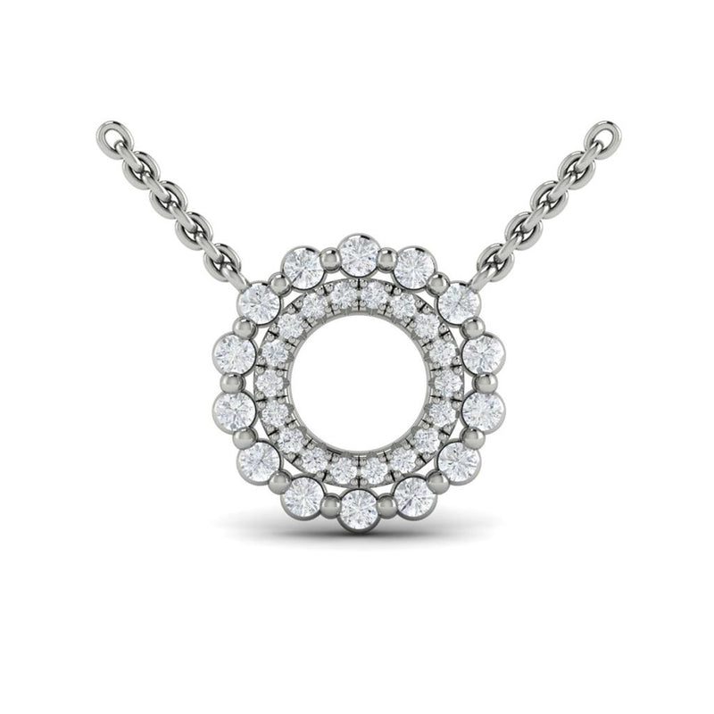 Vlora 14k White Gold Adella Collection Double Halo Open Circle Diamond Pendant Necklace