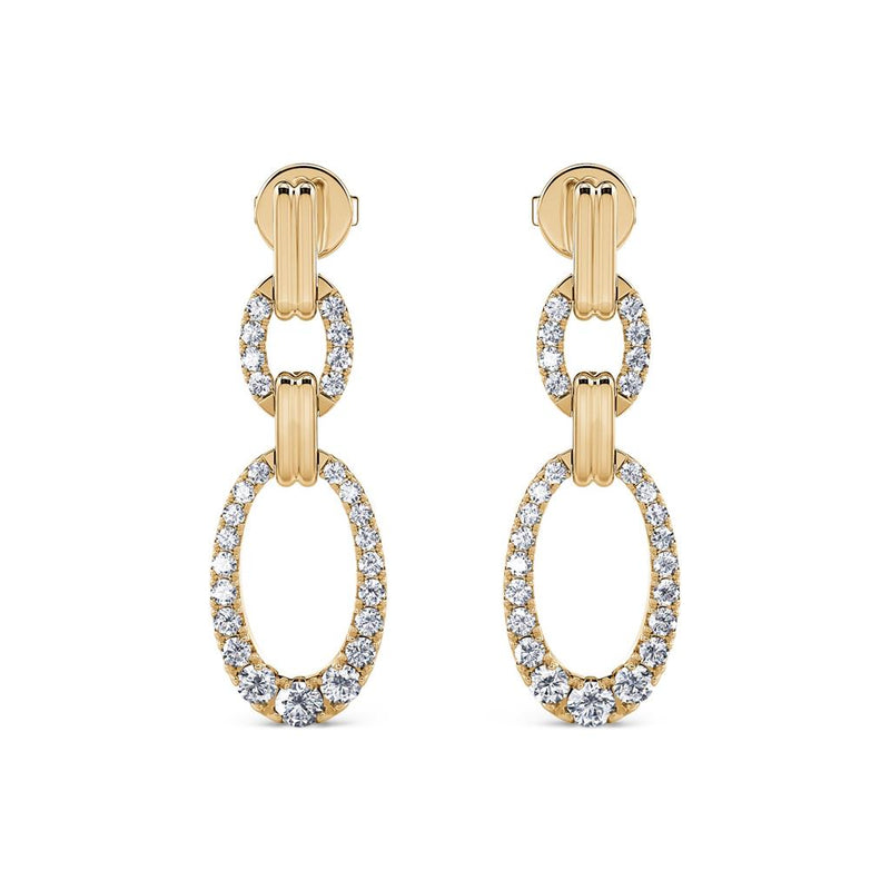 Davis Classics 14k Yellow Gold Double Open Oval Diamond Dangle Earrings