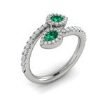 Vlora 14k White Gold Adella Color Collection Halo Bypass Design Emerald and Diamond Fashion Ring