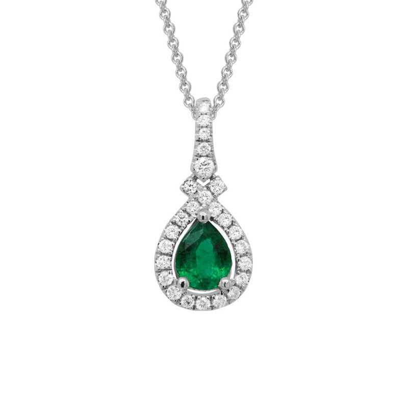 Davis Classics Emerald and Diamonds Halo Drop Necklace