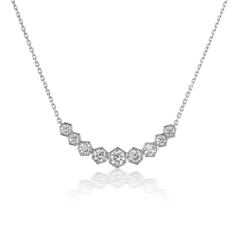 Davis Classics 18k White Gold Hex Broadway Contoured Diamond Bar Pendant Necklace