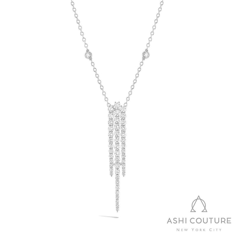 Davis Classics 18k White Gold Couture Diamond by the Yard Dagr Waterfall Drop Pendant Necklace