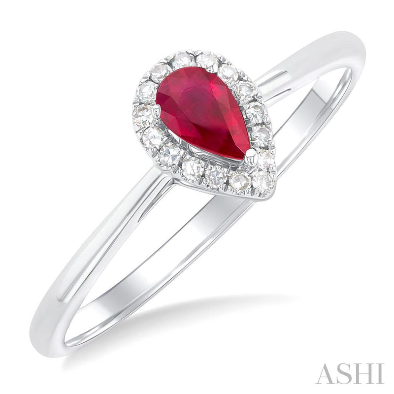 Davis Classics 14k White Gold Pear-Cut Ruby and Diamond Halo Ring