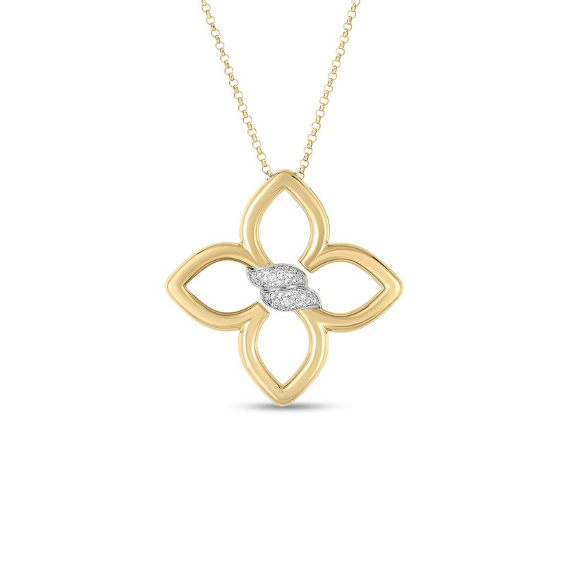 Roberto Coin 18k Yellow and White Gold Cialoma Collection Open Floral Diamond Pendant