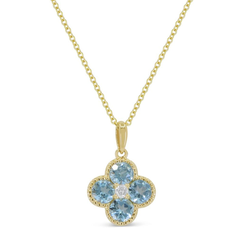 Madison L 14k Yellow Gold Clover Design Blue Topaz Pendant with Milgrain Detail