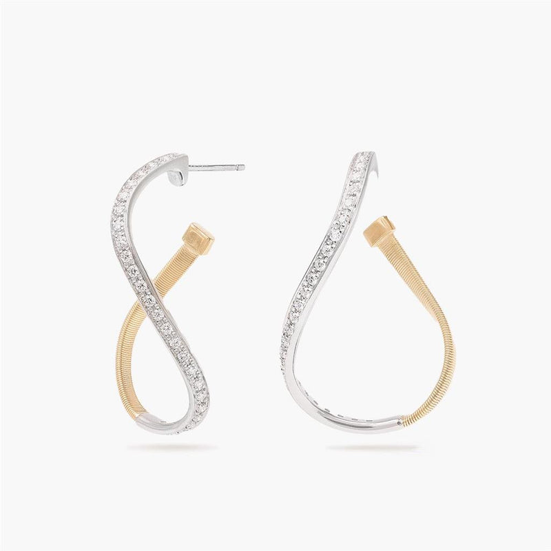 Marco Bicego 18k Yellow and White Gold Marrakech Collection Forward-Facing Diamond Hoop Earrings