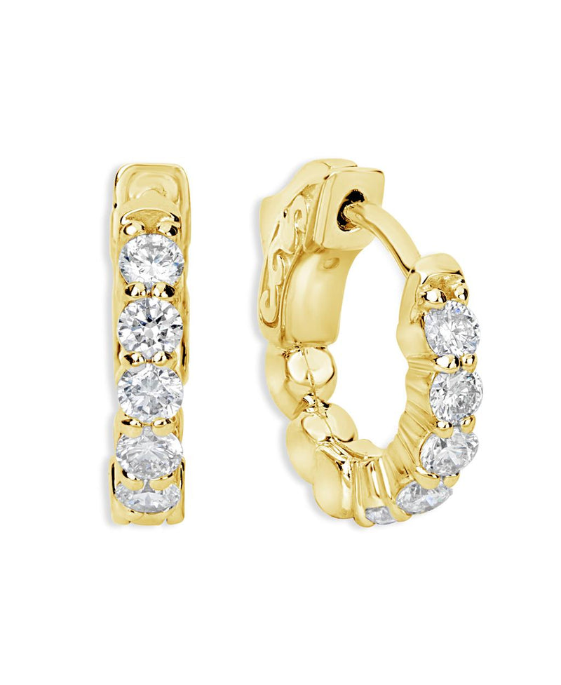 Davis Classics 14k Yellow Gold Diamond Huggie Hoop Earrings