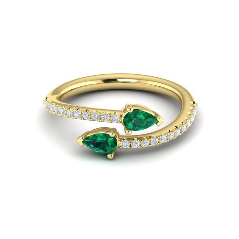 Vlora 14k Yellow Gold Adella Color Collection Bypass Design Emerald and Diamond Fashion Ring