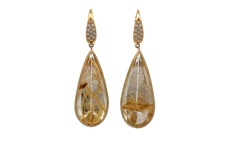 Marco Bicego 18k Yellow Gold Unico Collection Rutilated Quartz and Diamond Tear Drop Earrings